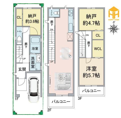 大阪市淀川区田川１丁目新築一戸建て｜3LDK＋駐車1台可の間取り|※現況と図面が異なる場合現況を優先いたします。