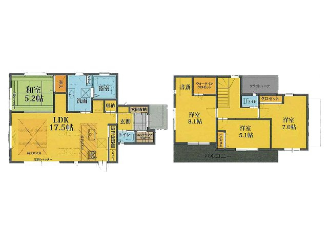 【間取り】 | 富士見市鶴瀬西3丁目　新築一戸建住宅　全1棟　(ふじみ野店) | 家族が集う17.5帖LDK、収納豊富な4LDKの間取り。