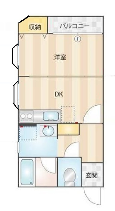 シャトレ山王ビルの間取り|角部屋の1DKバストイレ別独立洗面台！