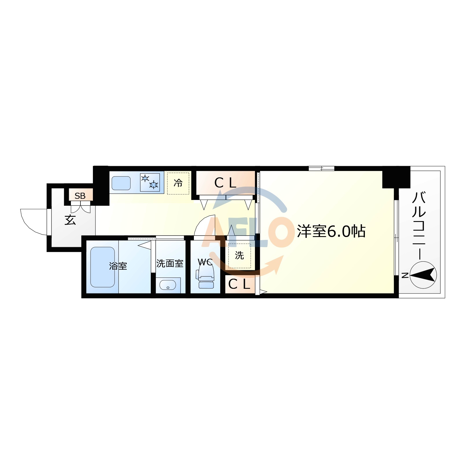 CITY SPIRE靭公園（シティスパイア靭公園　旧：ルナコート江戸堀の間取り|CITY SPIRE靭公園　開放感ある間取り