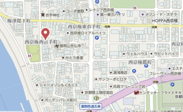 京都市右京区西京極東衣手町　建築条件付き土地の地図