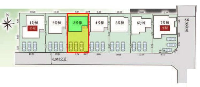 新築　太田市岩松町3期　GRAFARE　3号棟	の区画図|3号棟　区画図　南側接道幅員約6ｍ　
	
			
	
