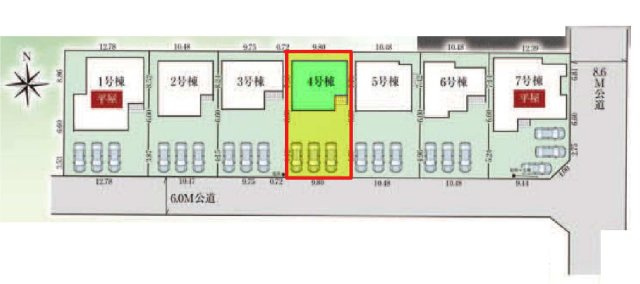 新築　太田市岩松町3期　GRAFARE　4号棟	の区画図|4号棟　区画図　南側接道幅員約6ｍ　
	
			
	

