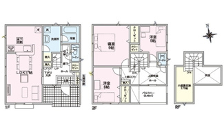 【間取り】 | 安芸郡熊野町城之堀1丁目　全10区画　NO10 | 17帖の広々としたLDKに、全居室収納と3.75帖の小屋裏収納を備えた3LDK＋Sの住まい。2階ホールは吹き抜けとなっており、開放感を演出します。全居室2面採光を確保した、通風・採光に優れた設計です。