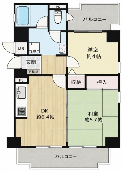 【間取り】 | ダイアパレス塚本 | 角部屋・２両面バルコニー・陽当り＆通風＆眺望良好