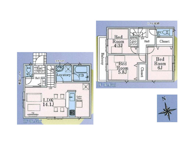 【間取り】 | 東久留米市前沢4丁目　新築一戸建住宅　全3棟　(保谷店) | 2号棟/リビングイン階段と対面式キッチン採用でご家族の仲が自然と深まる住まい。※図面を基に作成しています。現況と異なる場合は現況を優先いたします。