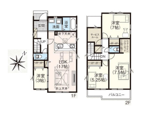 鴻巣市小松　5期　新築一戸建て　グラファーレ　02の間取り|【全2棟・2号棟】鴻巣市小松　5期　新築一戸建て　グラファーレ　02・4LDK・土地面積238.69m2・建物面積99.36m2