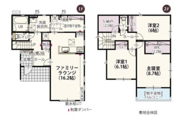 【間取り】 | 太田市由良町第2期　ワイウッドコート | 16.2帖LDKに独立ランドリールーム、2.5帖納戸やWICを備えた家事動線に優れた3LDKです。