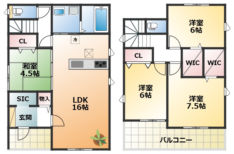 グラファーレ宇都宮市清原台17期の間取り|南向きで陽当たりの良い間取りです