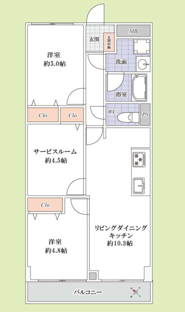 みずほ台マンションA棟の間取り|2SLDK