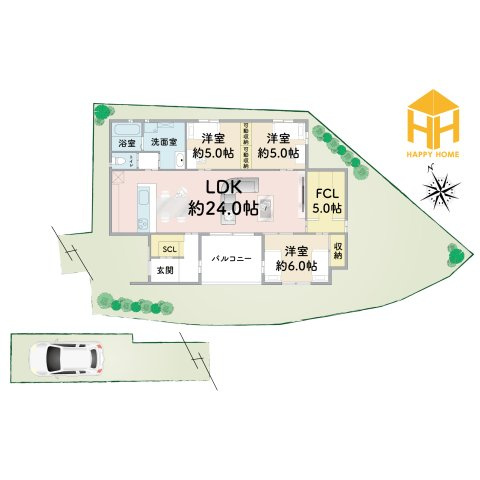 ハッピータウン伊丹昆陽東3丁目建築条件付き売土地の参考プラン|敷地面積約233.26㎡のゆとりある土地。平屋住宅の建物プラン例もございます。ぜひ現地でも広さをご確認ください。