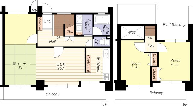 【間取り】 | パラシオ塚本Ⅰ | 上階無し・メゾネットタイプ・ルーフバルコニー・ペット飼育可・ＬＤＫ広々２３帖