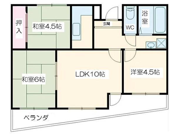 ラブリー姫路手柄山　4階の間取り|3LDKです。