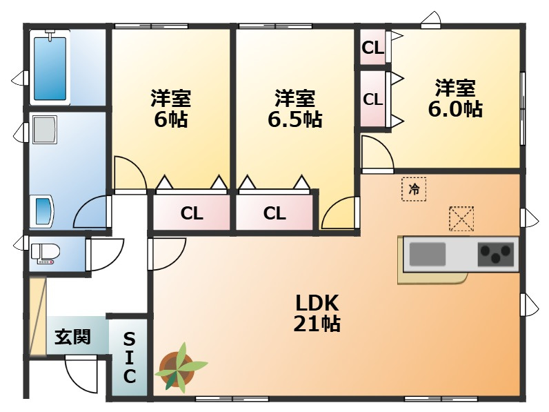 CRADLEGARDEN大田原市町島第3の間取り|南向きで陽当たりの良い間取りです