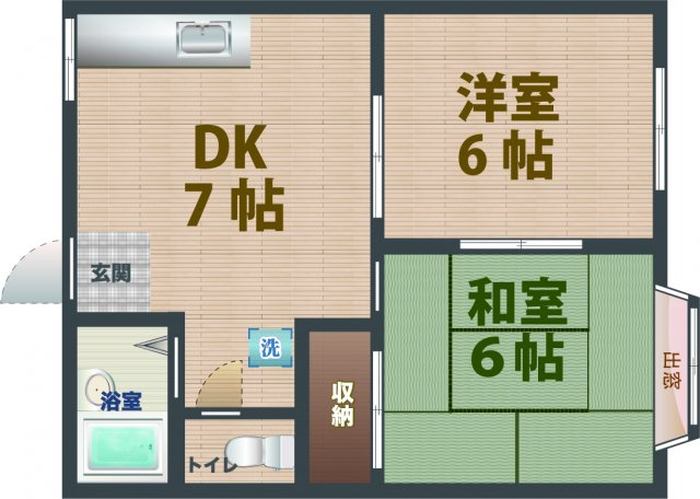 【間取り】 | メゾンドノール | 2DKのお部屋です。