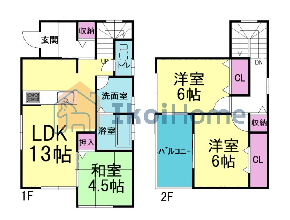 明石市朝霧町1丁目　中古戸建の間取り|●年中無休：当日予約可●1階LDK13帖横に4.5帖の和室があります！2面採光で明るいです！
