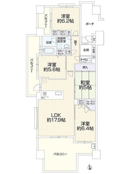【間取り】 | アソシアテラス博多南 | 南向きのバルコニーからは心地よい採光が入ってきます。二面バルコニーなので風通しも良好です。