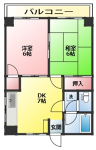 南向きの２ＤＫの間取です。
