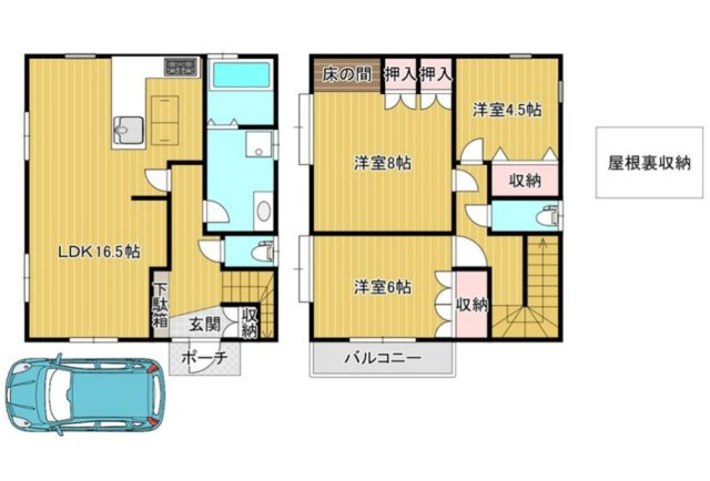 上ノ島町1丁目の間取り|居室収納・玄関収納・床下収納・屋根裏収納　充実した収納の3SLDK