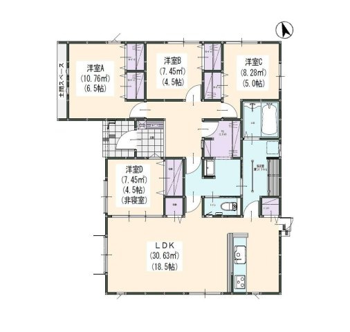 糟屋郡新宮町下府1丁目第2-1棟（1号棟）の間取り|全居室収納付きで便利です。