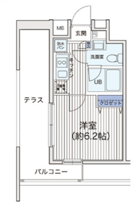 ライブコート大鳥居の間取り|東向きバルコニーの1K洋室5.8帖バストイレ別独立洗面台！