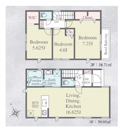 【間取り】 | 東久留米市前沢５丁目　新築戸建て　３号棟 | 3LDK・土地面積89.39ｍ2・建物面積74.52ｍ2