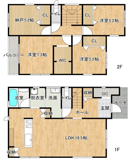 オール電化住宅　松江　新築8区画　7号棟の間取り