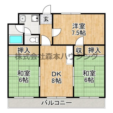【間取り】 | 　ハイメゾン中西　B棟