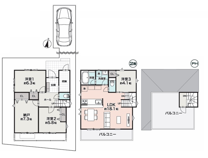 茅ヶ崎市富士見町　新築戸建　D号棟の間取り|3LDK+S☆