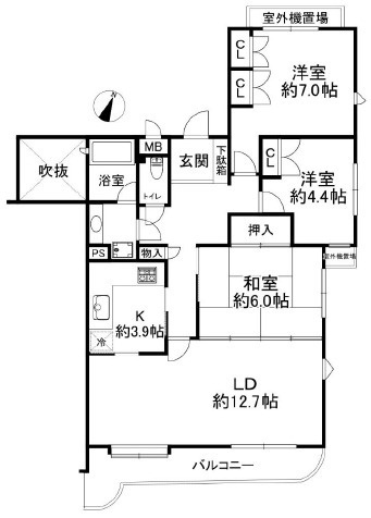 神戸市東灘区住吉山手１丁目の賃貸マンションの間取り