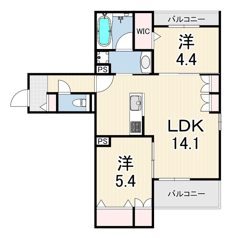 西宮市高木東町の賃貸マンションの間取り