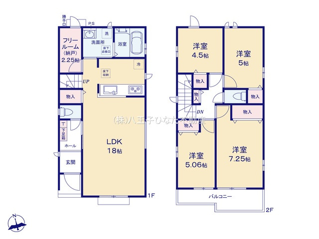 『八王子市新築戸建て』八王子市弐分方町733【仲介手数料無料】　１１期の間取り|～仲介手数料無料☆八王子ひなた不動産～八王子市弐分方町　新築戸建て