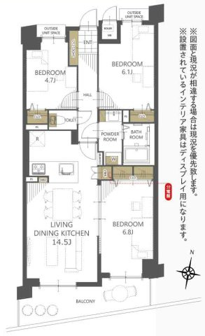 【間取り】 | ファミール八王子並木町 | 3LDKは、リビングダイニングキッチンと3つの居室がある間取り。ファミリー層に非常に人気の高い間取りで、広々としたリビングで家族団らんを楽しみ、個室でプライベートな時間も確保できるのが大きな魅力です。