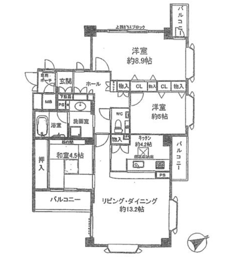 ファミール甲子園浦風町の間取り|採光と通風を享受できる角住戸