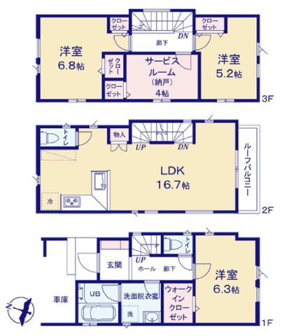 【横浜市神奈川区白幡東町28-23全2棟新築戸建て】★仲介手数料無料★（浦島小学校・浦島丘中学校）の間取り