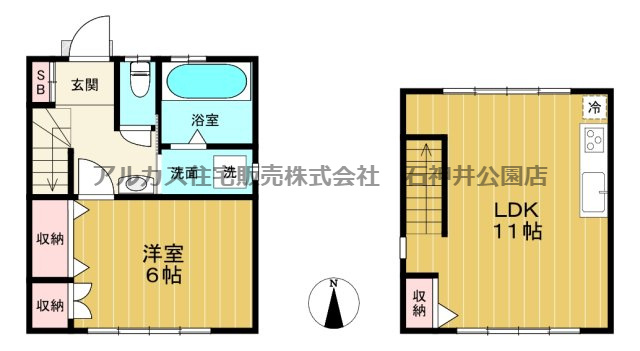 練馬区貫井５丁目　中古一戸建　西武池袋線　中村橋の間取り|1LDKの割り切った間取りですが、浴室サイズ等、生活に必要なポイントはしっかりと確保されております。