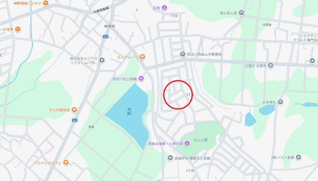 加古川市西条山手2丁目　　JR加古川線「神野駅」徒歩14分の地図
