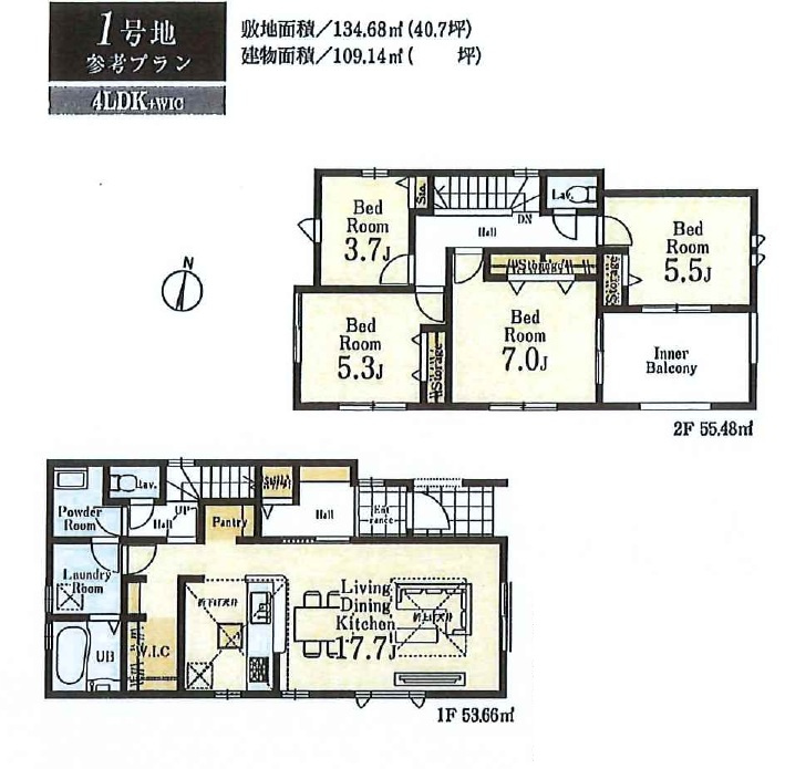 所沢市山口・全12区画　建築条件付土地　1号地の参考プラン|【全12区画・1号地】
参考プラン間取図