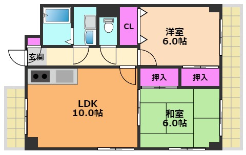 高槻市庄所町の賃貸マンションの間取り|左右反転