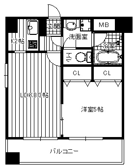 大阪市中央区瓦屋町１丁目の賃貸マンションの間取り