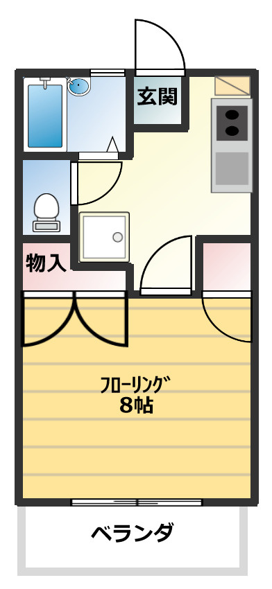ハイツウインディの間取り|洋室8帖の1K。