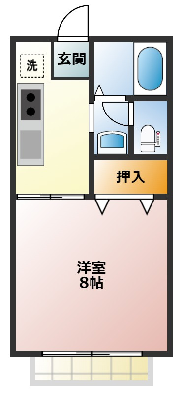 グリーンパークトキワ　Bの間取り|洗面所が独立している１Ｋのお部屋です♪
