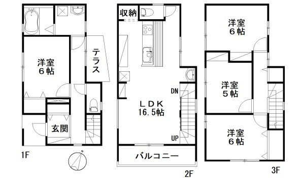 安佐南区東原3丁目 No.6の間取り|4400万円、4LDK、土地面積82.17m2、建物面積102.68m2、ビルドインガレージ含む2台駐車可能