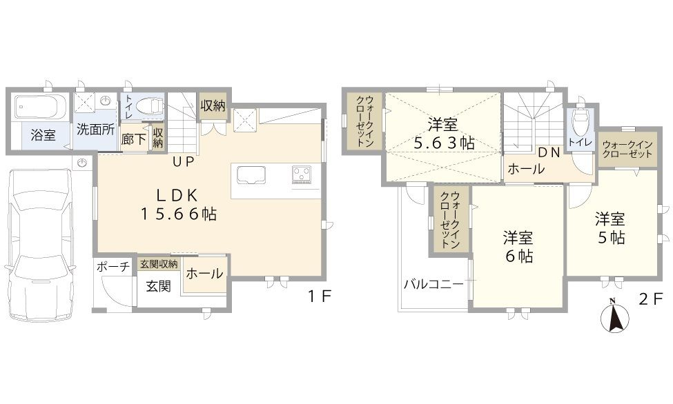 安佐南区長束西4丁目の間取り|2230万円、3LDK、土地面積85.18m2、建物面積82.08m2、車1台駐車可能