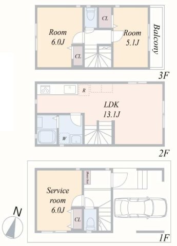 【横浜市磯子区丸山2丁目13-2全3棟新築戸建て】★仲介手数料無料★（滝頭小学校・岡村中学校）の間取り