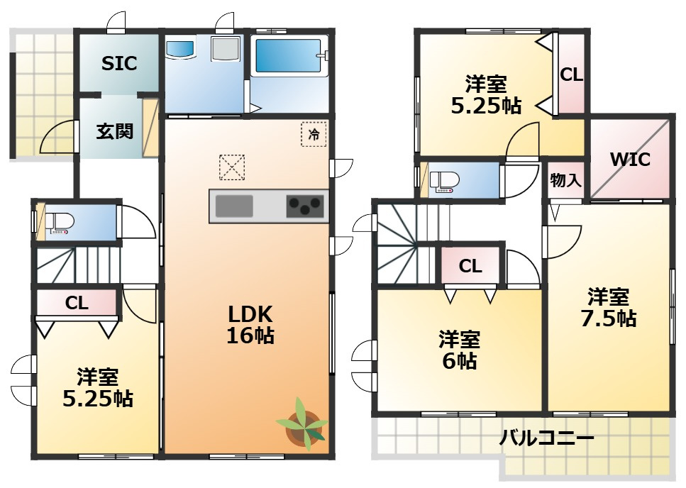 ハートフルタウン宇都宮市若草4丁目2665番の間取り|南向きで陽当たりの良い間取りです