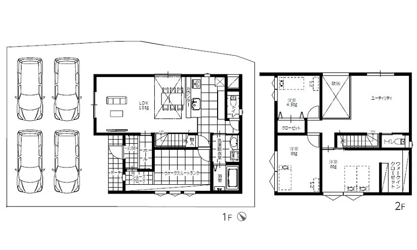 【残り1邸のみ】熊野町中溝5丁目 No.5の間取り|3450万円、3SLDK、土地面積153.53m2、建物面積114.34m2、車4台駐車可能
