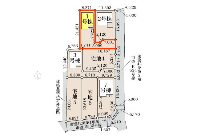 新築　高崎市石原町第25　Livele Garden.S　１号棟の区画図|1号棟　区画図　東側接道幅員約3.8ｍ
