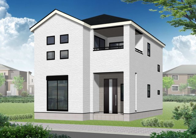 新築　高崎市石原町第25　Livele Garden.S　１号棟の外観パース|　ポストと一体型のTVモニターホンでセキュリティ安心！

