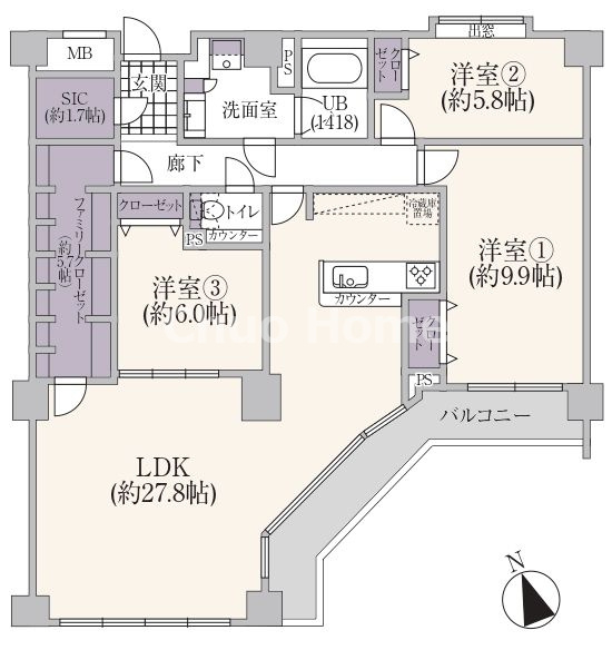 モアクレスト南葛西の間取り|南向きにつきまして日当たり・通風良好。新規リノベーションマンション。安心のアフターサービス保証付きですのでご購入後も安心して暮らせます。